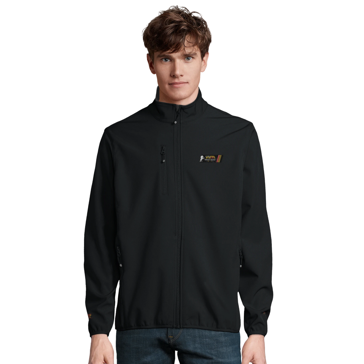 Chaqueta softshell Racing Team de Strong Fitness en negro