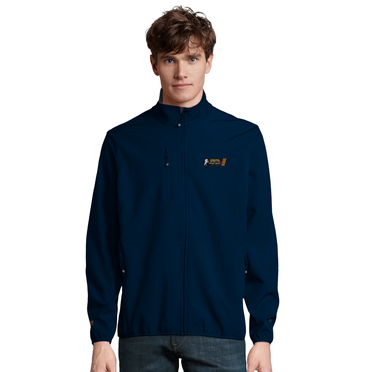 Chaqueta softshell Racing Team de Strong Fitness en azul marino